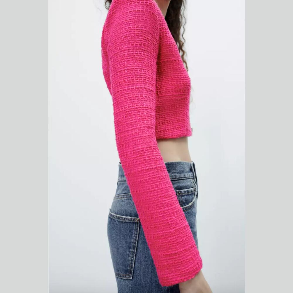 ZARA Tweed Structured Crop Blazer Size Small NWT - Picture 12 of 13